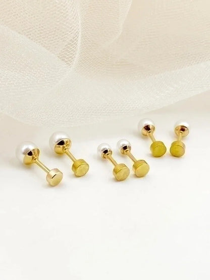 1 Pair Casual Minimalist Round Plating 304 Stainless Steel Pearl 14K Gold Plated Ear Studs