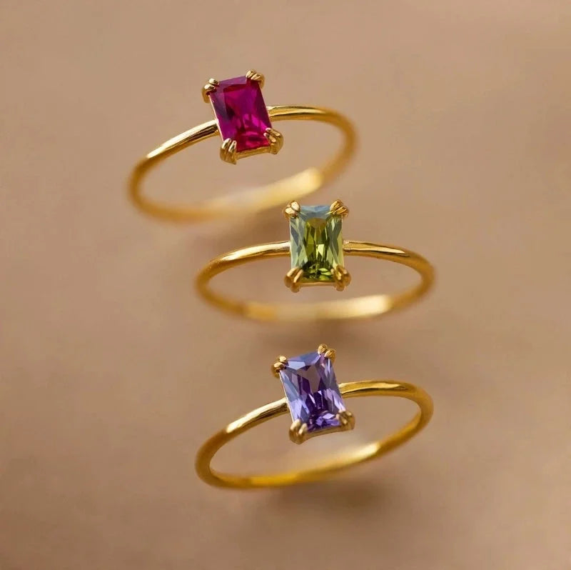 Modern Style Square Copper Zircon 18K Gold Plated Open Rings