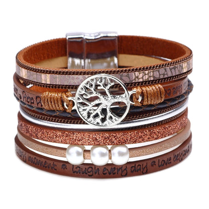 Fashion Hollow Tree Of Life Embossed Letters Pearl Bracelet