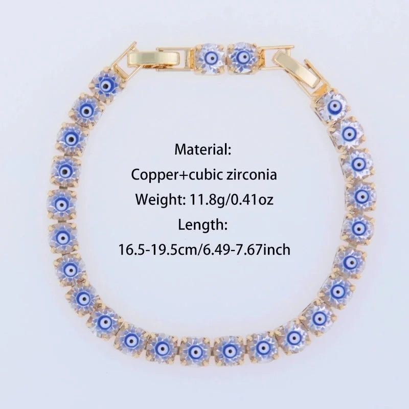 Glass Copper Tennis Chain 18K Gold Plated Inlay Devil's Eye Zircon Bracelets
