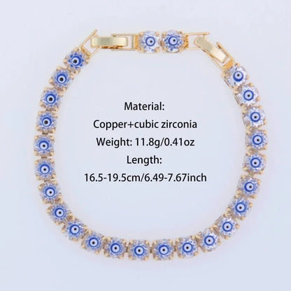Glass Copper Tennis Chain 18K Gold Plated Inlay Devil's Eye Zircon Bracelets