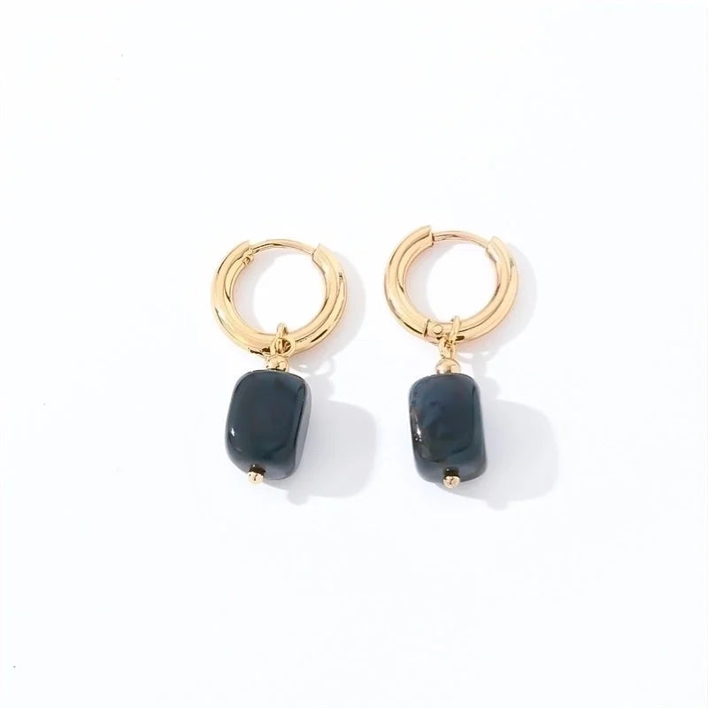 1 Pair Casual Vintage Style Minimalist Square Plating 304 Stainless Steel Natural Stone Gold Plated Drop Earrings