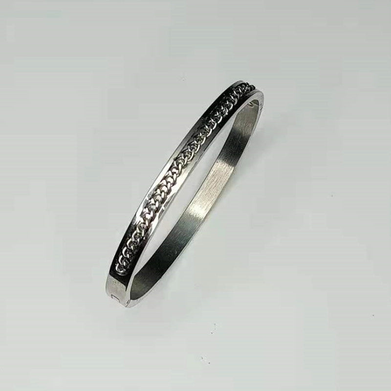 Minimalist Commute Circle Titanium Steel Plating Inlay Zircon Rings Bracelets