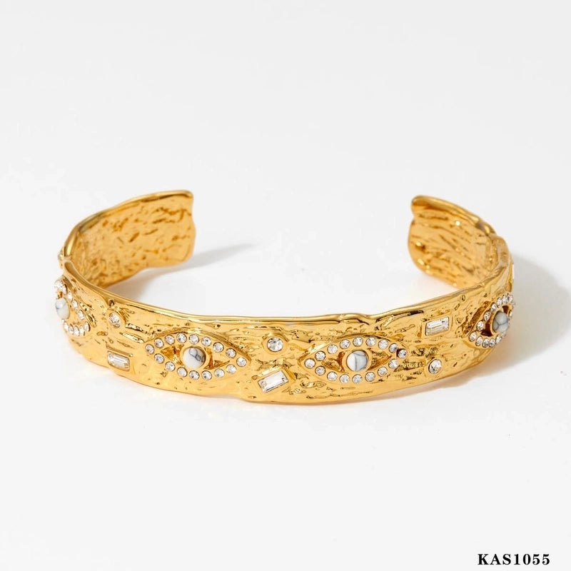 Casual Minimalist Devil\'s Eye 304 Stainless Steel 16K Gold Plated White Gold Plated Zircon Bangle In Bulk