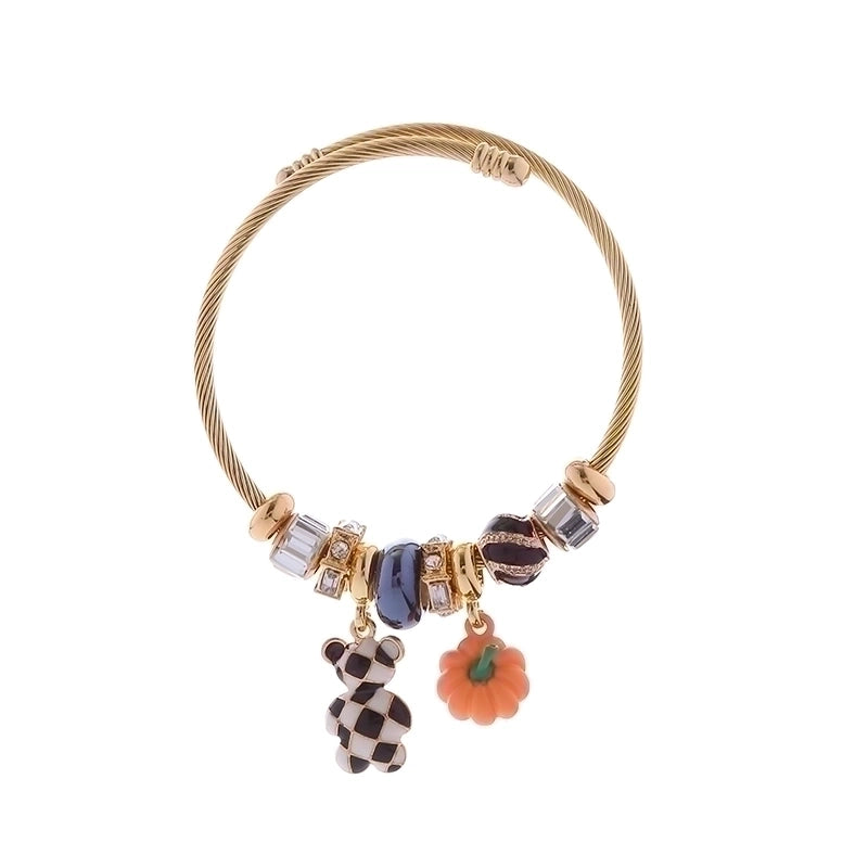 Cute Animal Pumpkin Heart Shape 304 Stainless Steel Alloy Rhinestones Bangle In Bulk Stainless Steel Bracelets Halloween