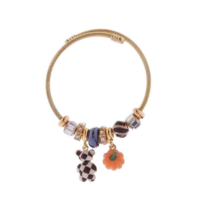 Cute Animal Pumpkin Heart Shape 304 Stainless Steel Alloy Rhinestones Bangle In Bulk Stainless Steel Bracelets Halloween