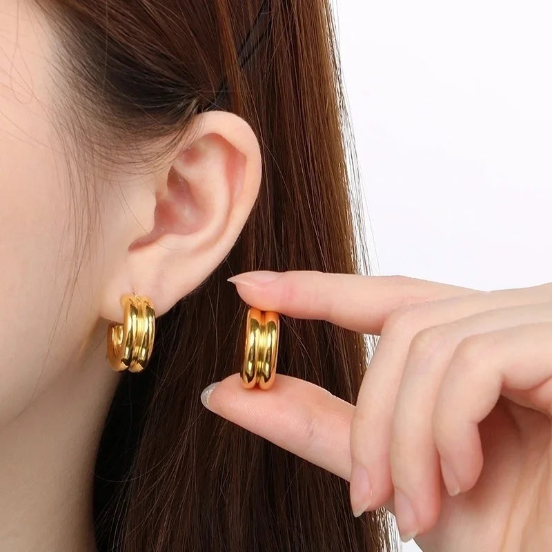 1 Pair Minimalist Solid Color Plating 304 Stainless Steel 18K Gold Plated Earrings