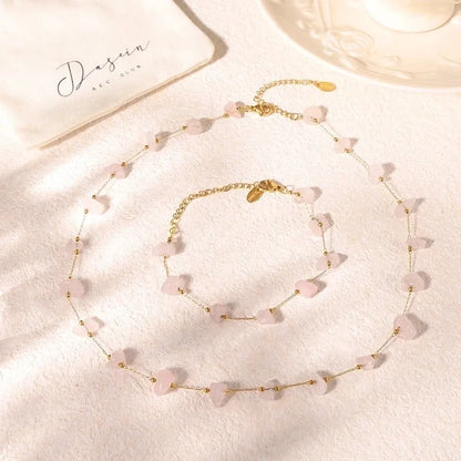 Sweet Minimalist Commute Geometric 304 Stainless Steel Natural Stone 18K Gold Plated Beaded Plating Bracelets Necklace