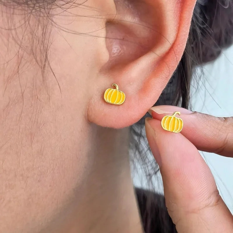 1 Pair Gold Plated 925 Sterling Silver Pumpkin Ear Studs