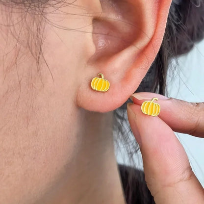 1 Pair Gold Plated 925 Sterling Silver Pumpkin Ear Studs