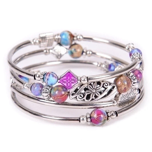 Ethnic Style Flower Natural Stone Turquoise Tiger Eye Handmade Bangle