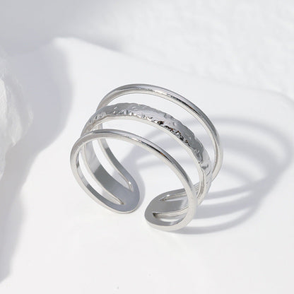 Women Minimalist Stripe Ellipse Leaf Stainless Steel Rings