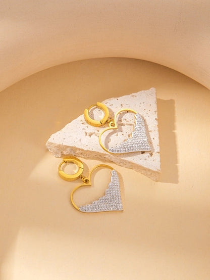 IG Style Minimalist Heart Shape Titanium Steel Shell Zircon Inlay Earrings Necklace