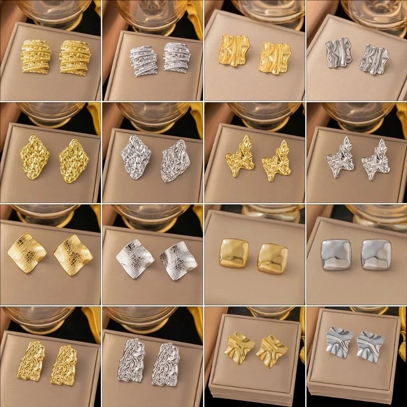 1 Pair Casual Minimalist Geometric Pleated Titanium Steel Ear Studs