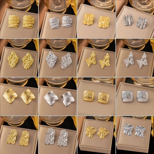 1 Pair Casual Minimalist Geometric Pleated Titanium Steel Ear Studs