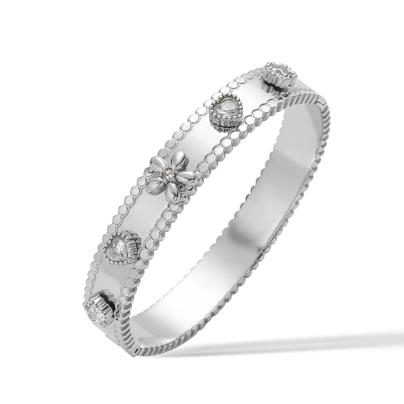 Retro Minimalist Commute Heart Shape Flower 304 Stainless Steel Zircon Bangle In Bulk