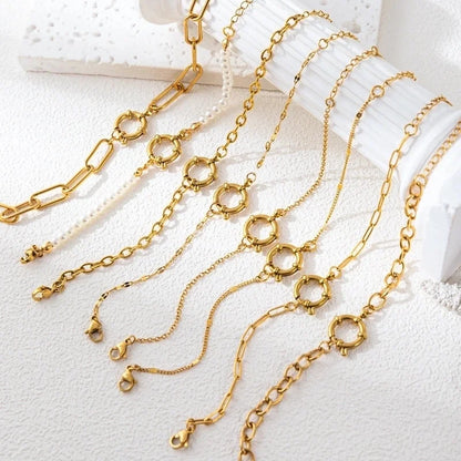 Minimalist Circle 201 Stainless Steel 304 Stainless Steel 18K Gold Plated Zircon Beaded Chain Paperclip Chain Bracelets In Bulk