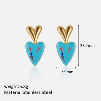 1 Pair Cute Sweet Heart Shape Plating 304 Stainless Steel Drop Earrings