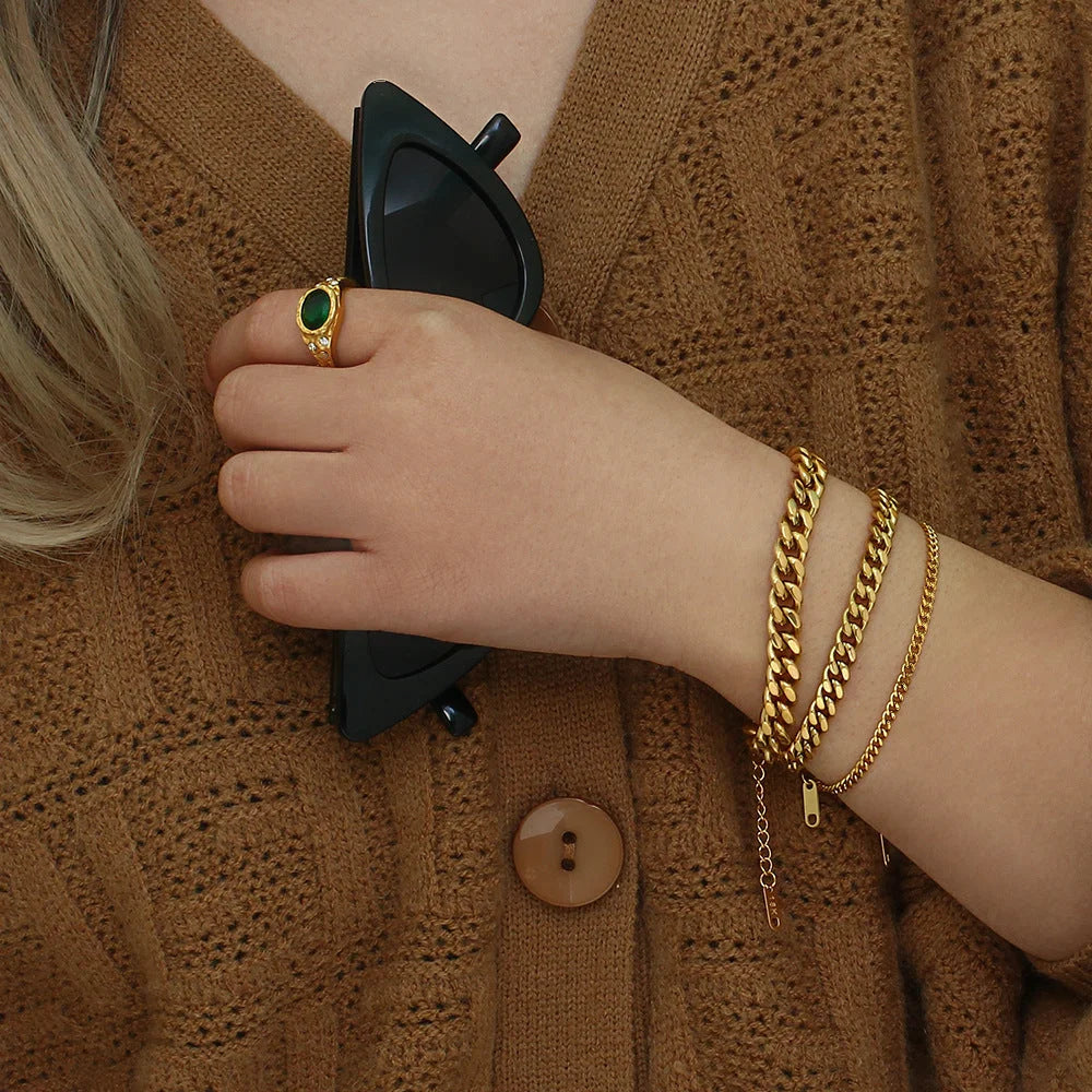 Women Fashion Stripe Geometric Stainless Steel 18K Gold Plated Bracelets