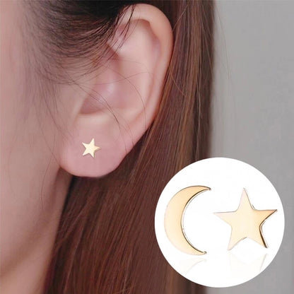 Minimalist Triangle Moon Coconut Tree Stainless Steel Asymmetrical Plating Ear Studs 1 Pair