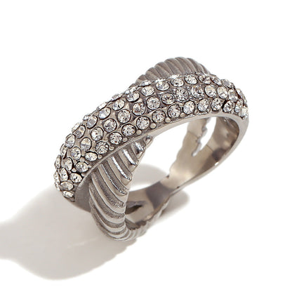 Fashion Niche Stripe Round Circle Geometric Stainless Steel 18K Gold Plated Rings