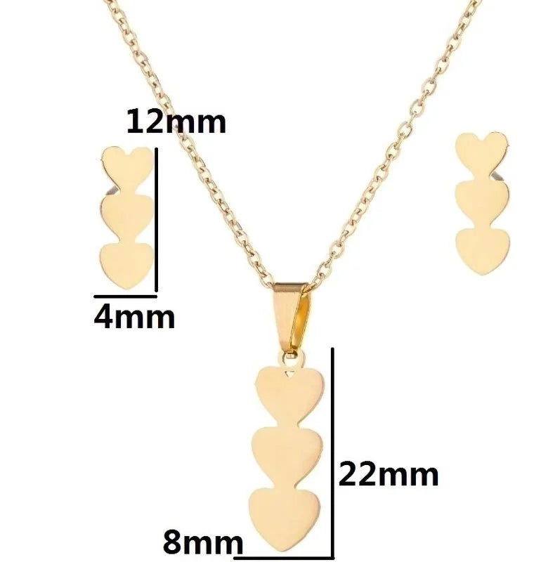 Fashion Heart Shape 201 Stainless Steel 18K Gold Plated Plating Earrings Necklace