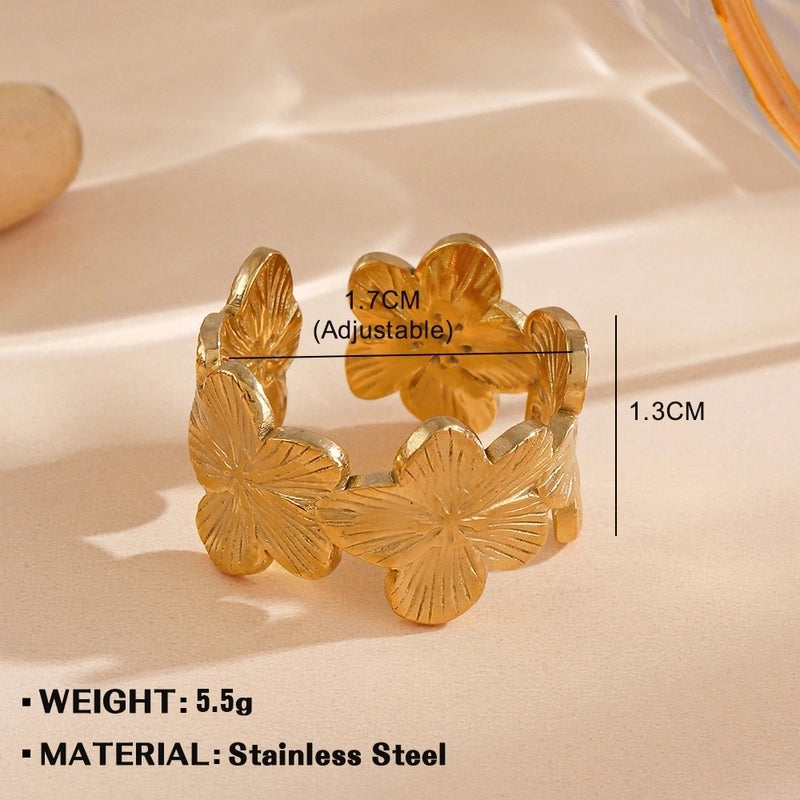 Minimalist Flower 304 Stainless Steel Plating Open Rings