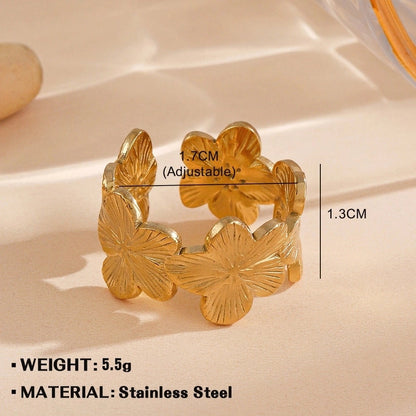 Minimalist Flower 304 Stainless Steel Plating Open Rings