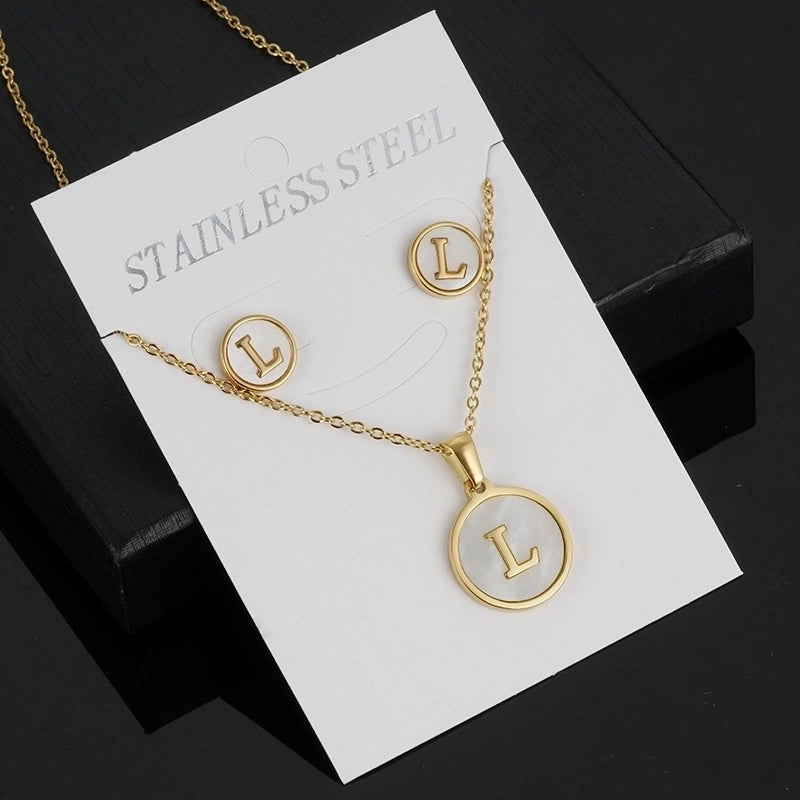 Minimalist Round Letter 304 Stainless Steel Shell 18K Gold Plated Gold Plated Stainless Steel Jewelry Sets