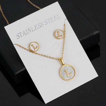 Minimalist Round Letter 304 Stainless Steel Shell 18K Gold Plated Gold Plated Stainless Steel Jewelry Sets