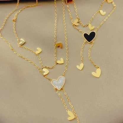 Sweet Minimalist Heart Shape Titanium Steel Plating Inlay Shell 18k Gold Plated Layered Necklaces