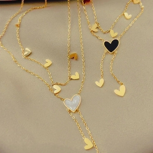 Sweet Minimalist Heart Shape Titanium Steel Plating Inlay Shell 18k Gold Plated Layered Necklaces