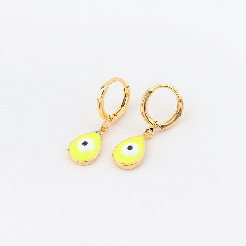 Japanese / Korean IG Style Women Minimalist Natural Metal Mixed Color Eye Droplet Resin Oil Dripping Drop Earrings
