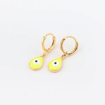 Japanese / Korean IG Style Women Minimalist Natural Metal Mixed Color Eye Droplet Resin Oil Dripping Drop Earrings
