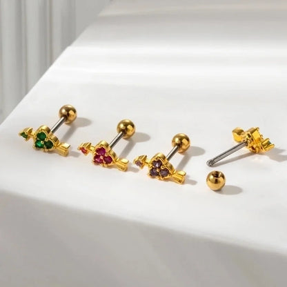 1 Piece Ear Cartilage Rings & Studs Sweet Heart Shape 316L Stainless Steel Copper Plating Inlay Zircon