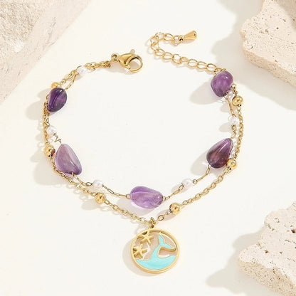 Minimalist Classic Style Color Block Ocean Titanium Steel 18K Gold Plated Crystal Bracelets In Bulk