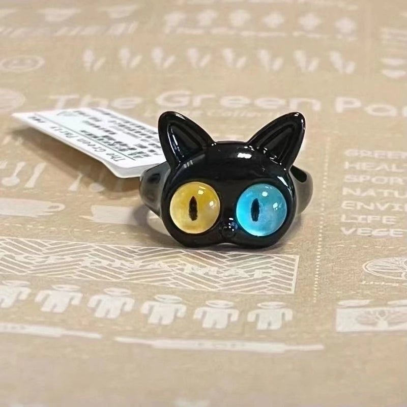 Minimalist Cat Copper Inlay Opal Open Rings