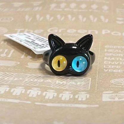 Minimalist Cat Copper Inlay Opal Open Rings