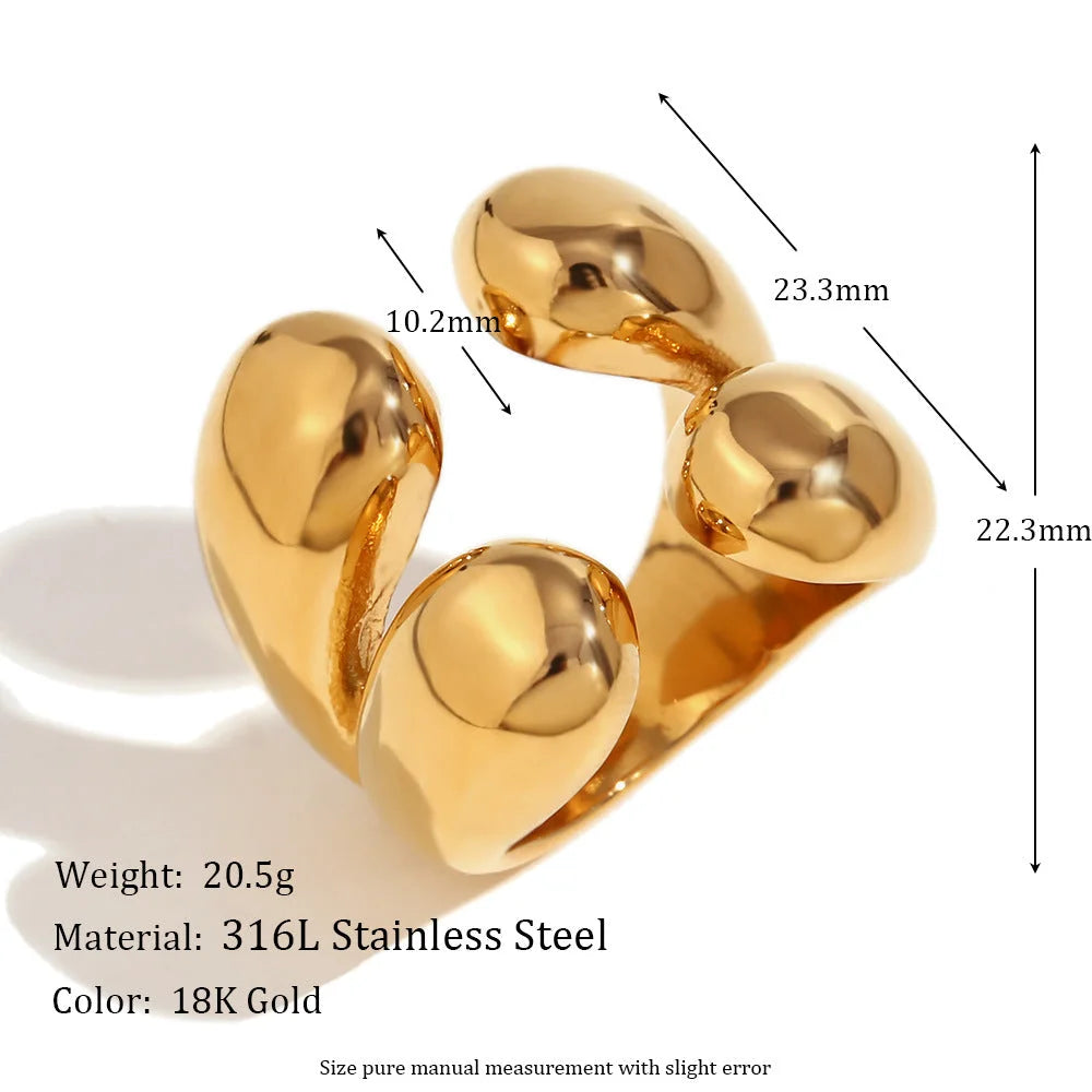 Expressive Fashion Circle Droplet Stainless Steel 18K Gold Plated Rings