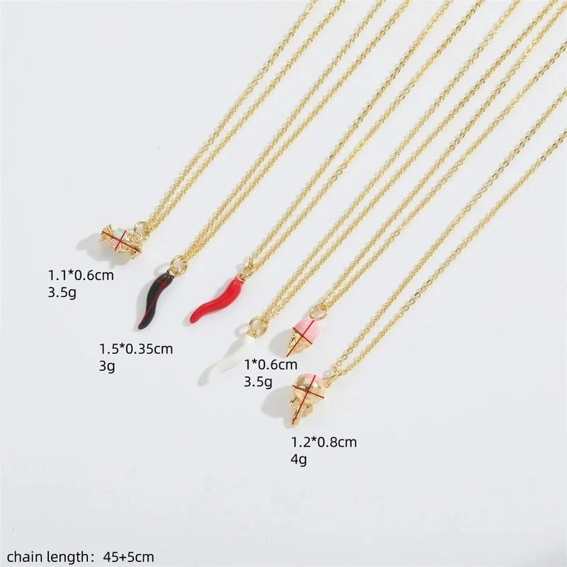 Copper Cable Chain 14K Gold Plated Enamel Ice Cream Lollipop Chili Necklace