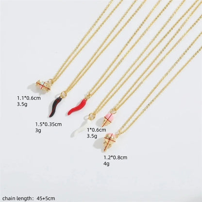 Copper Cable Chain 14K Gold Plated Enamel Ice Cream Lollipop Chili Necklace