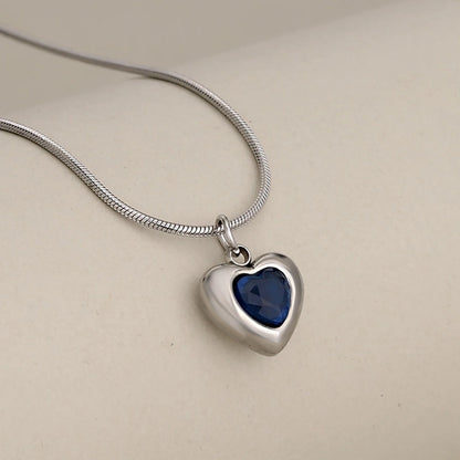 Princess Cute Classic Style Heart Shape 304 Stainless Steel Zircon Inlay Stainless Steel Necklaces