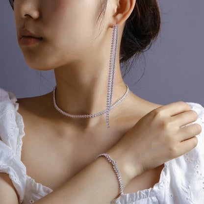 Minimalist Solid Color Rhinestone Inlay Zircon Jewelry Set