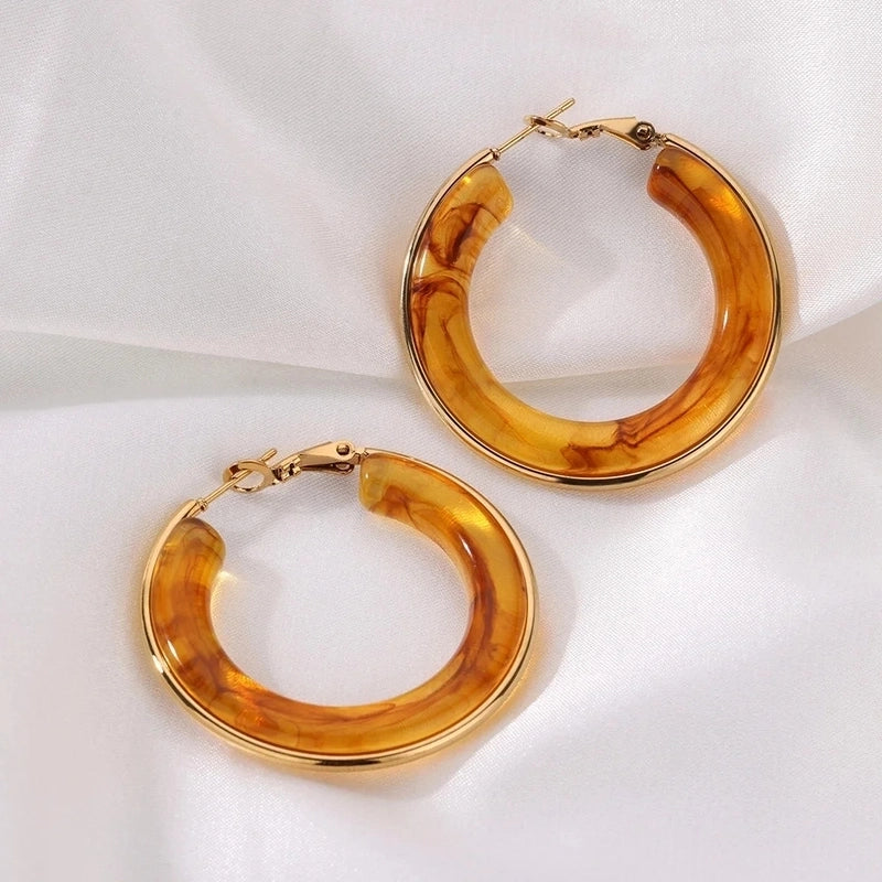 1 Piece IG Style Round Inlay 304 Stainless Steel Acrylic 18K Gold Plated Earrings