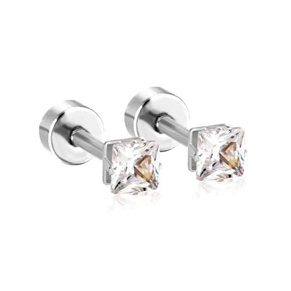Minimalist Square Stainless Steel Rhinestone Ear Studs 1 Pair