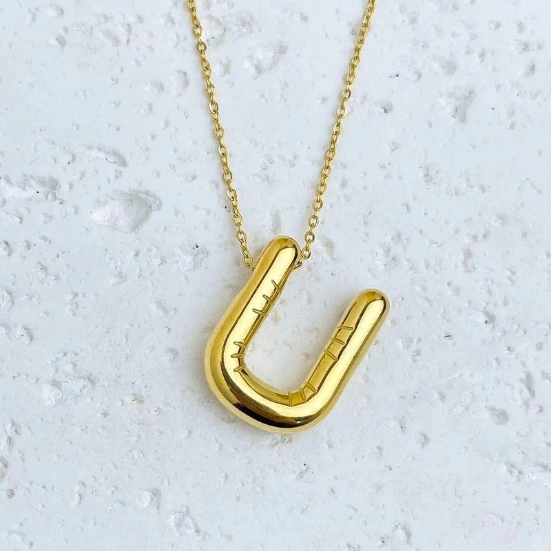Fashion Balloon Letter Necklace Titanium Steel 26 English Letter Necklace 3D Three-Dimensional Gold Plating Non-Fading