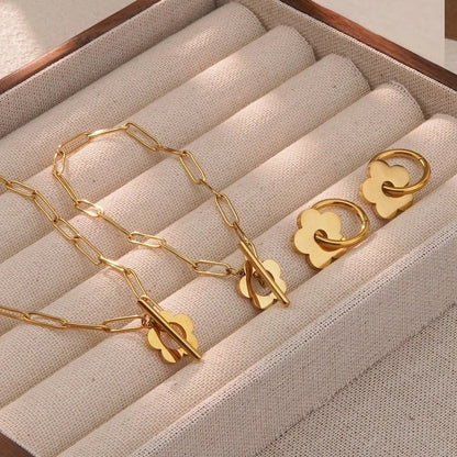 Modern Style Minimalist Flower 304 Stainless Steel 18K Gold Plated Plating Bracelets Earrings Necklace
