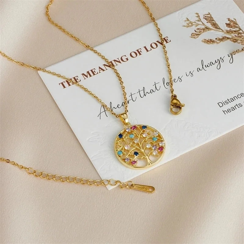 304 Stainless Steel Copper Heart Shape Life Tree Pendant Necklace