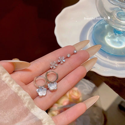 1 Set Minimalist Geometric Enamel Plating Inlay Copper Rhinestones Opal Shell Earrings