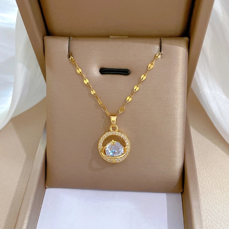 Fashion Geometric Titanium Steel Copper Plating Artificial Diamond Necklace